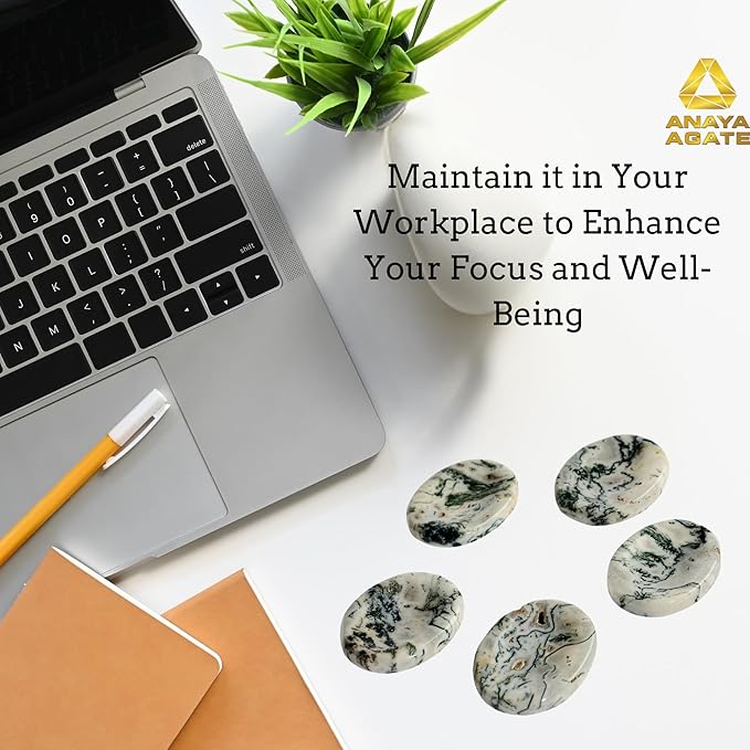 Tree Agate Worry Stones – Crystal Thumb Worry Stone for Anguish, Stress – Relaxing & Soothing Balance Stones for Meditation, Relief – Healing Stones & Crystals for Men, Women - Tree Agate