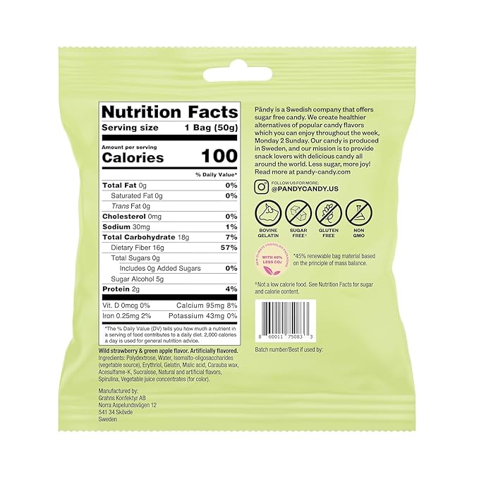 PANDY, Swedish Sugar Free Candy, Fruity (1.8 Ounce Bags, Pack of 4) - Diet, Healthy Keto Gummy Candy, Low Calorie Sweets