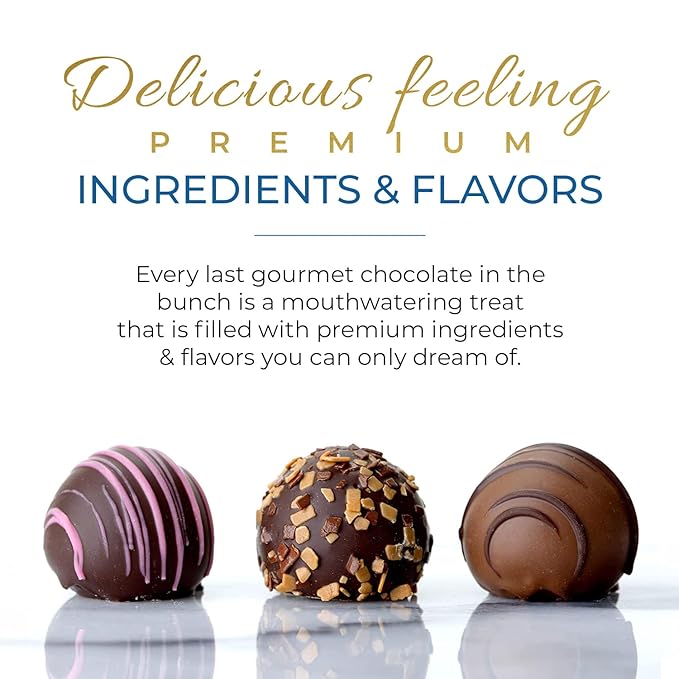 CRAVINGS BY ZOE Gourmet Chocolate Truffle Gift Box | 16 Count | Assorted Gourmet Milk & Dark Chocolate Candy Food Gift Basket Anniversary, Birthday, Get Well, Holiday, Thank You Men Women Mom Her