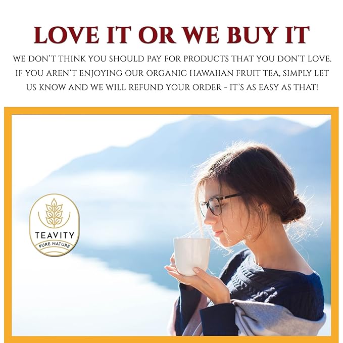 Teavity Organic Hibiscus Tea Pods with Peach, Mango, & Passionfruit - Naturally Decaf Hawaiian Fruit Tea (36 Pods)