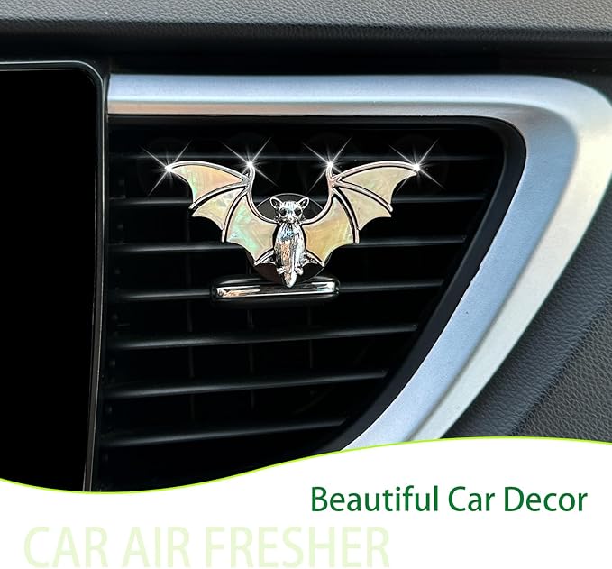 Beige Bat Air Vent Clip Car Air Freshener Outlet Clips Natural Seashell Vampire Bat Car Accessories Gothic Car Decor Refillable Diffuser Clips