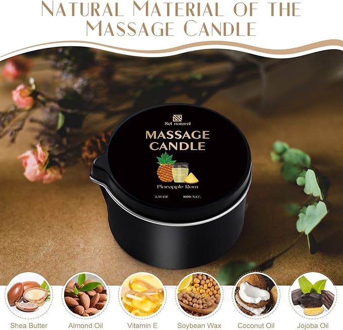 3 Pack Soy Massage Oil Candles 2.35oz Low Temp Massage Candles 3 Scent Spa Therapy Body Oil Home Gift for Relaxation, Couples, or Self-Care (Cream Cherry, Coffee Vanilla, Pineapple Rum)