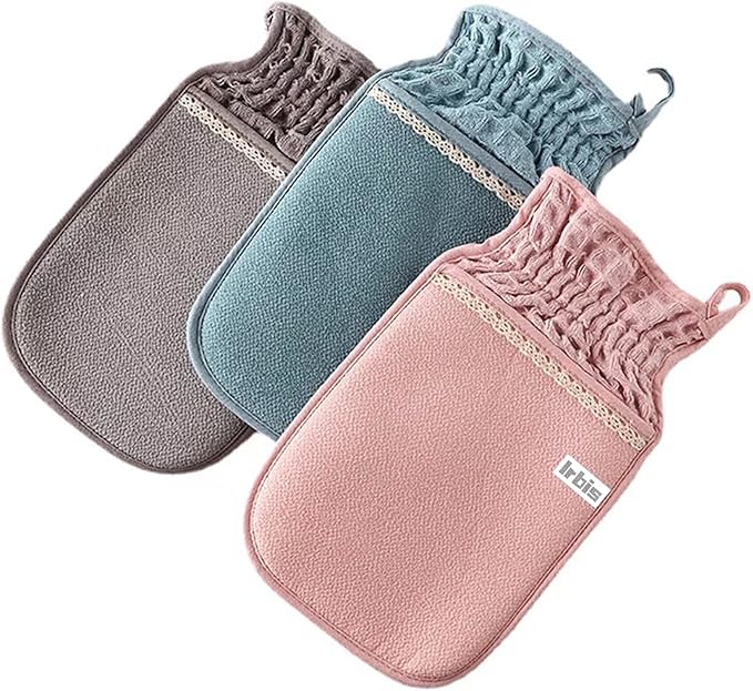 Irbis Deep Exfoliating Glove-Korean Body Scrub Mitt,Exfoliator Scrubber, Dead Skin Remover, Dual Texture Bath Sponge&Washcloth-Great for Shower, Bath, Spray Tan Removal or Home Spa-(Pink,Grey,Blue)
