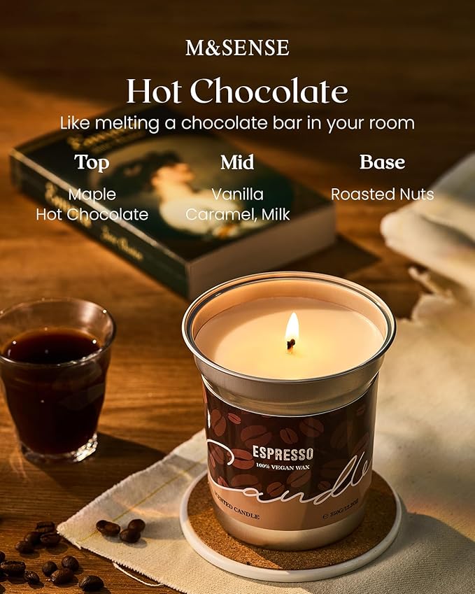 M&SENSE Hot Chocolate Scented Candles, Soy Wax 7oz 42 Hours Long Lasting Clean Burn, Organic Cocoa Candles Non Toxic, Fall Seasonal Candle for Home, Winter Holiday Aromatherapy Gifts for Women