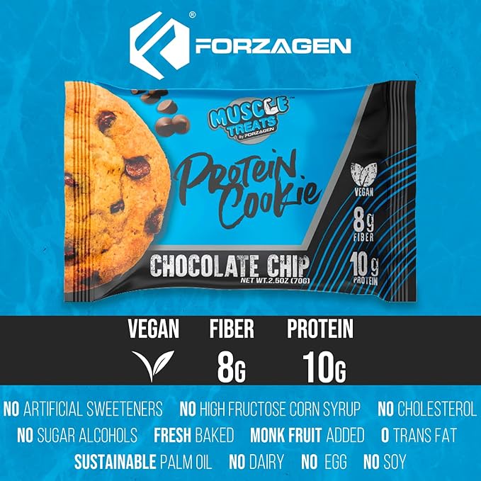 Forzagen Vegan Protein Cookies - Chocolate Chip Flavor | Low Carb Treats, Healthy Snacks, No Artificial Sweeteners and Trans Fat | Plant Based Vegan Snack,10g of Protein per Serving | 6-Pack