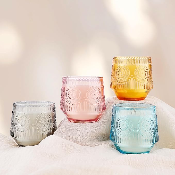 Luxury Scented Candles Gift Set - Floral & Woody Soy Wax Candles in Glass Jars 4Pack 7 oz - Jasmine Lily/Lavender Eucalyptus/Magnolia Sandalwood/Amber Patchouli