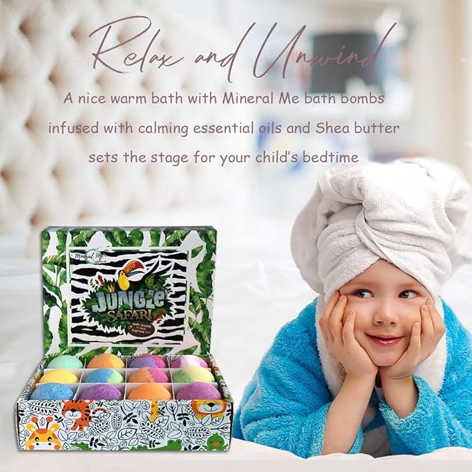 Bath Bombs for Kids with Surprise Inside, 12 Bubble Bath Fizzies with Jungle Animal Toys. Moisturizing, Gentle & Kids Safe, Rainbow Spa Bath Fizz, Birthday Gifts for Boys, Girls