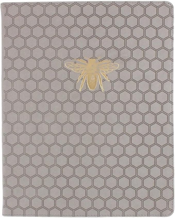 WORLD TRAVELER Eccolo Large Lined Bee Journal Notebook, Hardbound Cover, Writing Journal, 256 Ruled Ivory Pages, Ribbon Bookmark, Lay Flat, Desk Size, Gray Gold Bee (Gray, 8x10 inches)