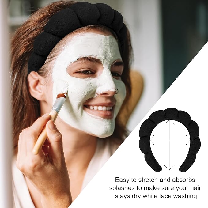 3 Pack Spa Headbands - Terry Cloth Makeup Headbands with Sponge for Skincare and Face Washing, Puffy Hair Band
