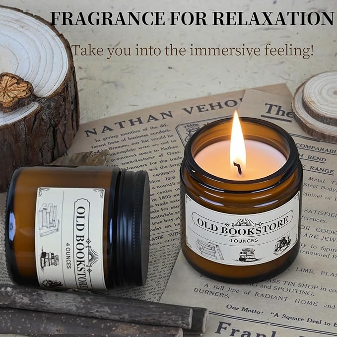 Old Bookstore Candle,Book Lovers Gifts,4 oz 20 Hours Burn Soy Wax Candle Gift for Readers Birthday Gifts for Book Lovers,Librarian,Scented Candle