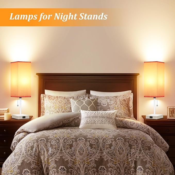 18'' Table Lamp for Bedroom set of 2,3-Color Bedside Lamps with Pull Chain Table Lamps for Night stands ,Small Night Light Lamps with 2 Bulbs Lamps for Living Room Kids Room Office Decor(Pink+White)