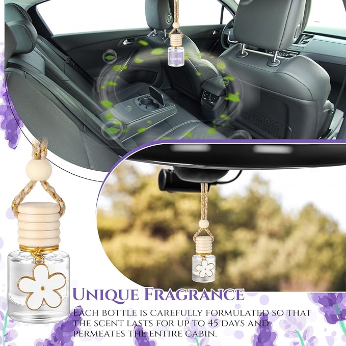 2 Sets Hanging Car Air Freshener and Essential Oil Diffuser, Car Air Freshener Daisy Essential Oil Diffuser Long Lasting Automobile Aromatherapy(White,Lavender)