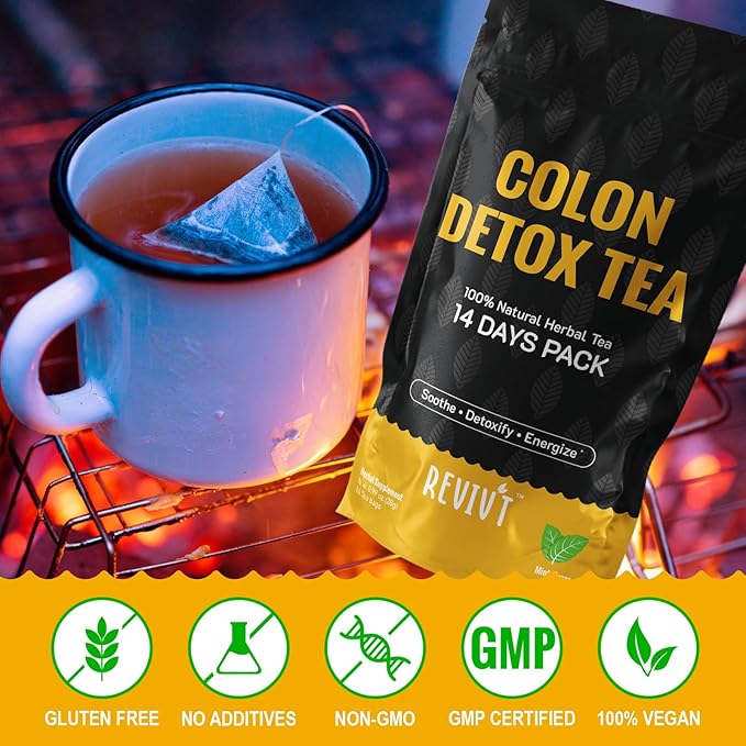 REVIVT Colon & Lung Detox Tea Kit | 2-in-1 Herbal Tea Set, 14 Bags Each for Gut Cleanse & Respiratory Health, Daily Wellness Support
