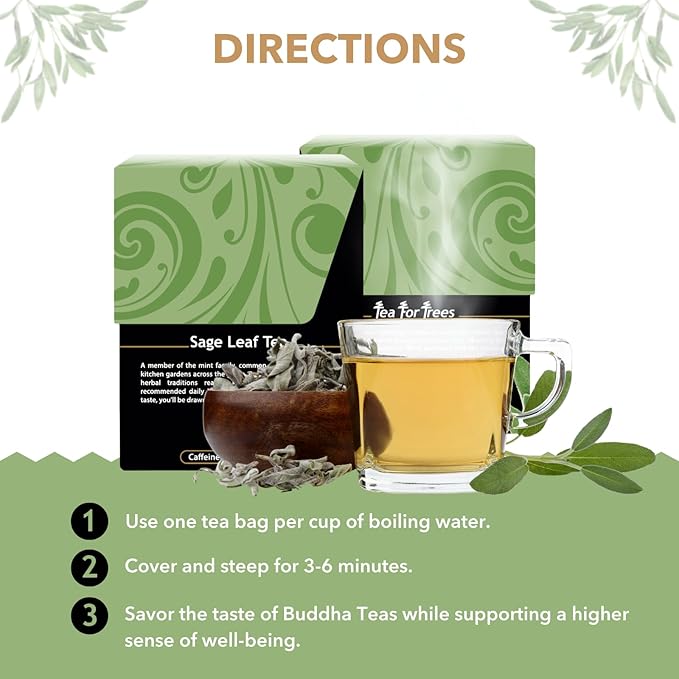Buddha Teas - Organic Sage Leaf Tea - Herbal Tea - With Vitamins & Minerals - Clean Ingredients - Caffeine Free - OU Kosher - 18 Bleach-Free Tea Bags (Pack of 1)