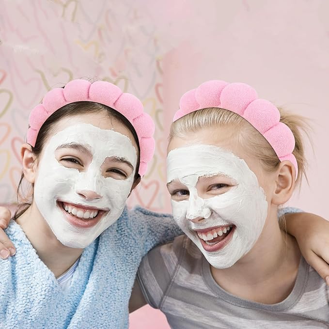 WHAVEL 3 Pack Spa Headband Skincare Headbands, Makeup Headband Sponge Terry Cloth Headbands Face Wash Headband Puffy Hair Band for Washing Face Women Girls (Pink)