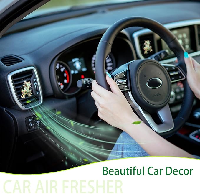 Frog Car Decor,2pcs Tree Frog Car Air Freshener Vent Clips,Cute Dashboard Decorations for Women Teens,Refillable Outlet Diffusers,Alloy Coloful Rhinestones Charm