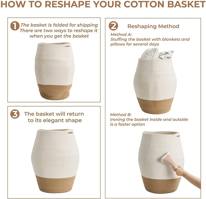 Goodpick Large Laundry Hamper | Tall Wicker Hamper Laundry Basket, Soft Cotton Rope Woven Hamper, Farmhouse Design Graceful Basket 25.6 Inches Height