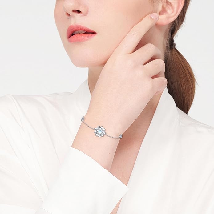 Sterling Silver Lotus Fidget Bracelet Spinning Anxiety Relief Lotus Flower Jewelry Gift for Women