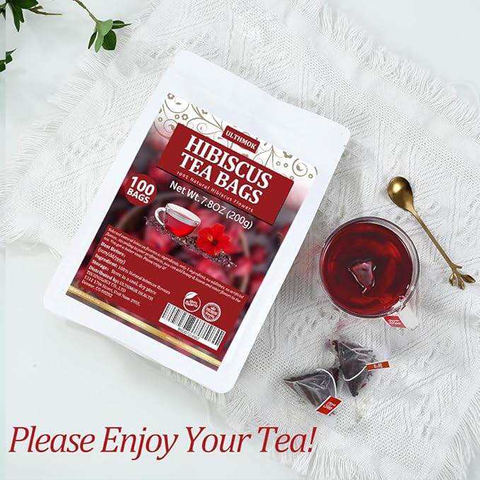 Premium Hibiscus Tea Bags,100 Tea Bags/7.06 Oz,100% Pure Dried Hibiscus Flower,Natural & No Additives,Caffeine Free.
