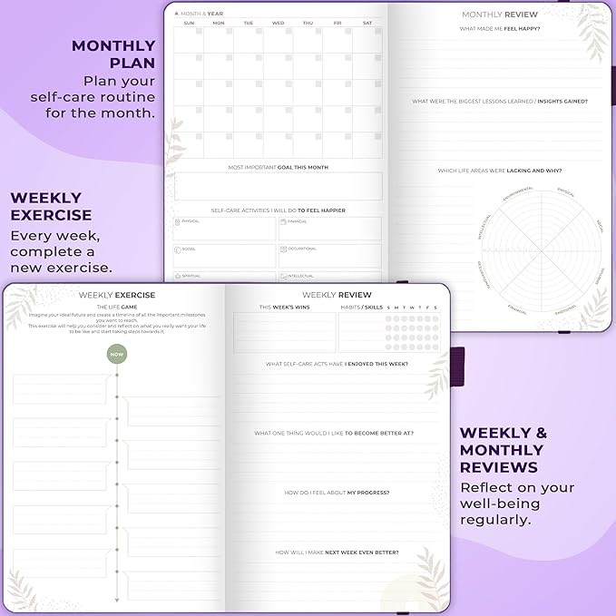 Clever Fox Self-Care Journal Premium – Daily Gratitude & Mental Health Notebook for Women – Reflection & Personal Development Journal (Purple)