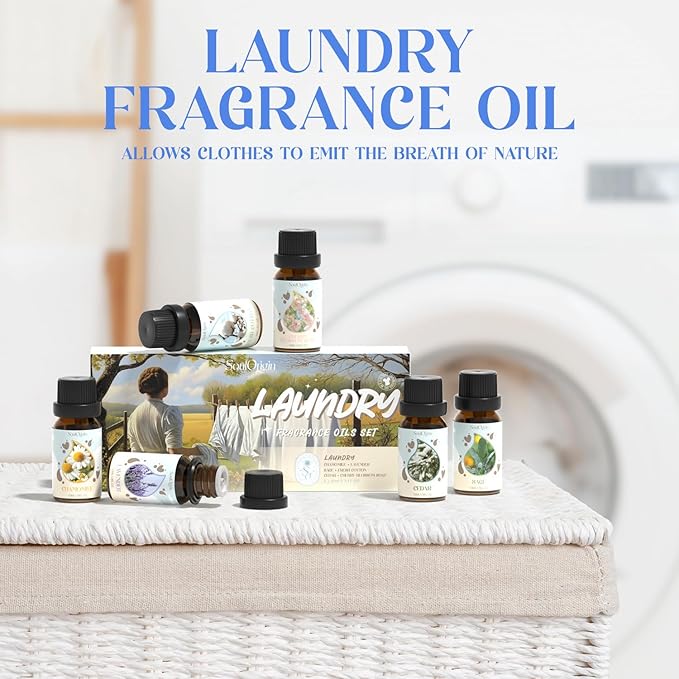 Laundry Fragrance Oils Set, Essential Oil for Diffuser, Aromatherapy Gift, Clean Scent Diffuser Oil, Use with Wool Dryer Balls,Chamomile, Fresh Cotton, Sage, Cedar, Lavender, Cherry Soap