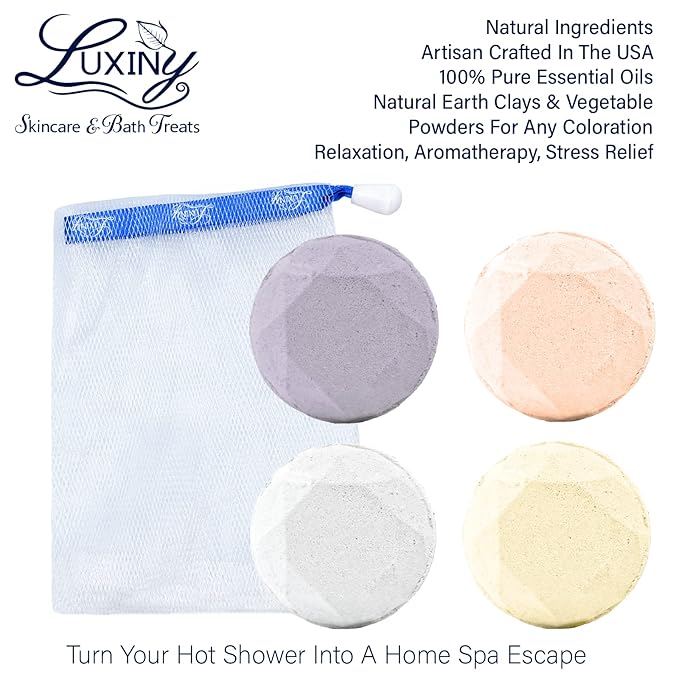 Shower Bombs Aromatherapy in Your Shower, American Made by Luxiny, Shower Steamer Tablets Melt to Release a Fragrant Vapor for Natural Stress Relief – Pack of 4 XL Steamers (Variety Pack)