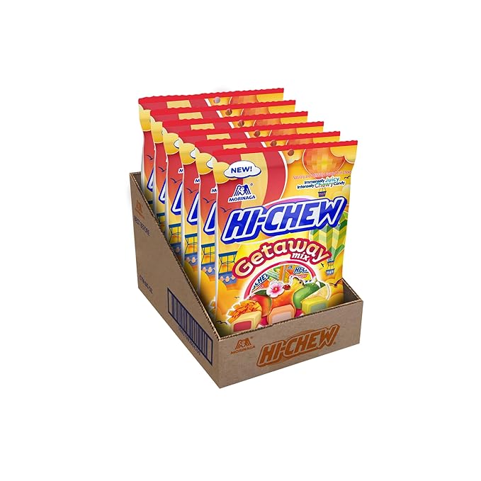 HI-CHEW Getaway Mix, Pack of 6 Bags, 3oz each - Mango Chamoy, Mai Tai, Yuzu Lime - Unique Fun Soft & Chewy Taffy Halloween Candy - Immensely Juicy Fruit Flavors - Individually Wrapped for Sharing