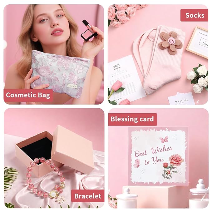 Birthday Gift for Women Spa Gift Set - Unique Get Well Soon Gifts for Women, Relaxing Self Care Package for Her, Christmas Gifts for Mom, Wife, Sister, Friend, Female Coworker (Rose)