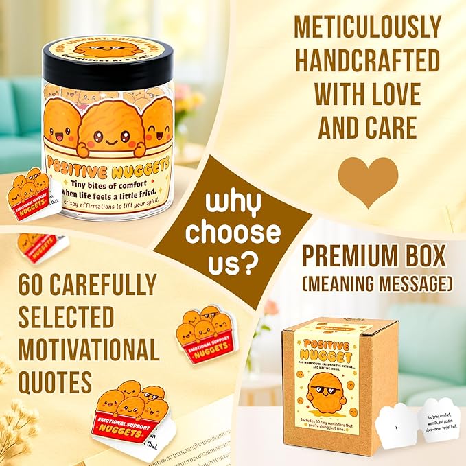 Emotional Support Nugget – Chicken Nugget Gifts - 60 Positive Chicken Nuggets Daily Affirmation Cards Jar – Inspirational Gifts for Women - Self Care Gift for Coworkers, Teen Girl, Friends, Boss
