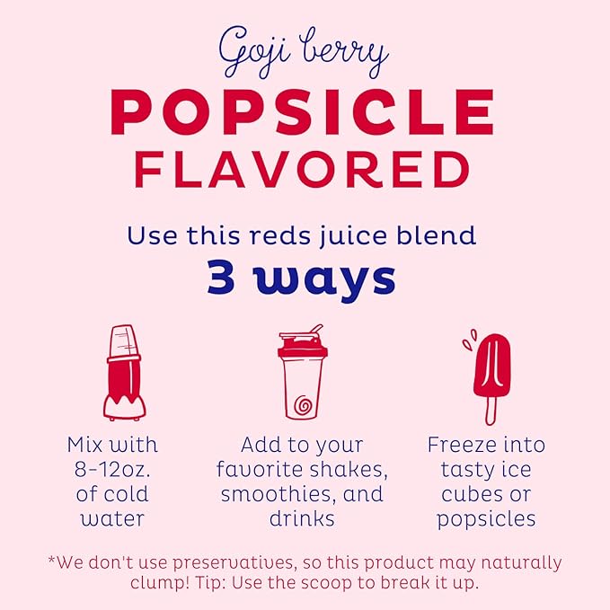 KOS Reds Superfood Powder for Antioxidants - USDA Certified Organic Beet Root, Goji Berries, Acai, Pomegranate, Coconut Water & Digestion Enzymes- Goji Berry Popsicle Flavor Juice Mix - 28 Servings