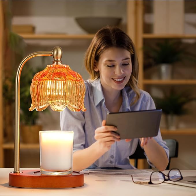 Candle Warmer Lamp with Timer and Dimmer,Electric Amber Light Gifts for Women Melt Wax Warmer Lamp with 2 Bulbs for Candle Jars House Warming New Home Decor