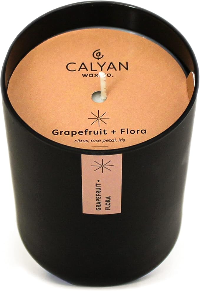 Calyan Wax Co. Soy Wax Candle | Grapefruit + Flora Scented Candle | 75 Hour Burn Time, Aromatherapy Soy Candles, Non Toxic & Vegan Soy Wax, Black Tumbler Scented Candles, 13oz