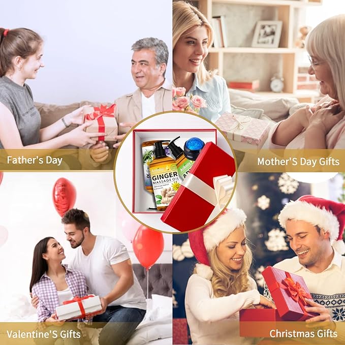 Stocking Stuffers for Men Women-3 Pack Massage Oil for Massage Therapy,Sore Muscle Arnica Oil & Relaxing Lavender Oil & Ginger Oil Lymphatic Drainage & Massage Ball,Massage Kit Mens Christmas Gifts
