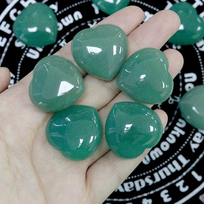 YATOJUZI 5PCS Green Aventurine Natural Heart Healing Crystals 1" Love Stones Sets Bulk Polished Pocket Palm Thumb Gemstones Energy Reiki Balancing Meditation Therapy