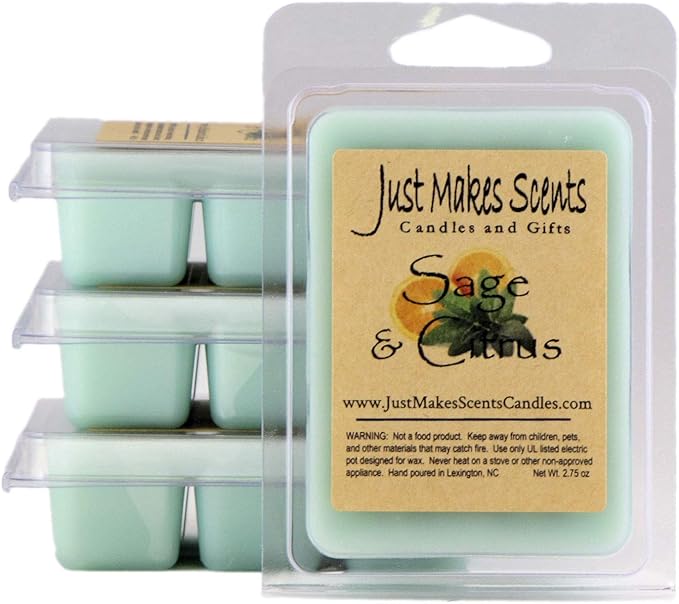 4 Pack - Sage & Citrus Scented Soy Wax Melts | Long Lasting Fragrance Cubes | Hand Poured in The USA by Just Makes Scents Candles & Gifts