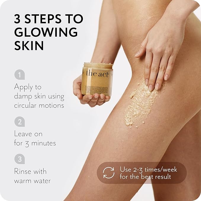 THE ACT Sugar Exfoliating Body Scrub β Natural Body Polish for Smooth Skin β Gentle Skin Care with Shea, Almond, Macadamia, Green Coffee, Vegan β Self Care Gift for Women