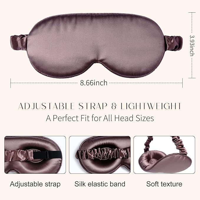 100% 22 Momme Mulberry Silk Sleep Mask, Eye Cover for Sleeping, Blackout 3D Sleep Masks for Lash Extensions with Adjustable Strap for Men and Women (Purple)
