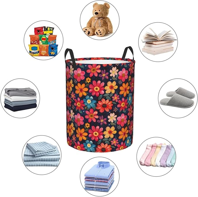 Laundry Basket Flowers Valentines Colors Collapsible Large Capacity, Dirty Clothes Basket Durable Lightweight Hamper With Handles Ideal For Clothes, Toys Home Organization