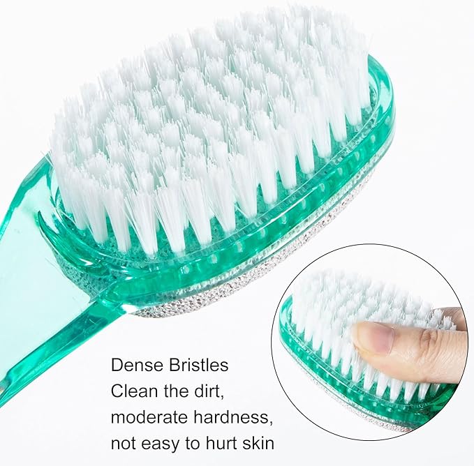 2 Pcs Foot Brush for Shower with Handle 2 in 1, Large Foot Pumice Stone Brush Scrubber Foot File Calluses Remove Suitable for Horniness Foot Spa, Foot Care Smooth Skin (Green)