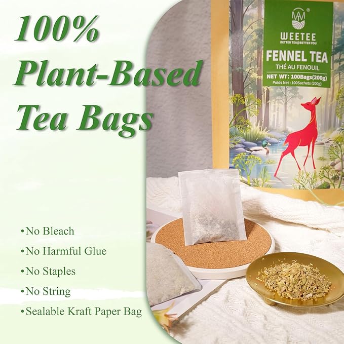WT WEETEE Fennel Tea Bags 100 Count, 100% Natural & Pure Fennel Seeds Tea, Smooth & Sweet, No Sugar, Caffeine-Free