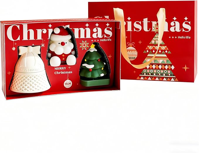 Christmas Candles, Handmade Christmas Aromatherapy Candle Gift Set-3 Piece Set with Santa Claus,Christmas Tree & Bell Shaped Candles, Ideal Holiday Gift for Family, Friends