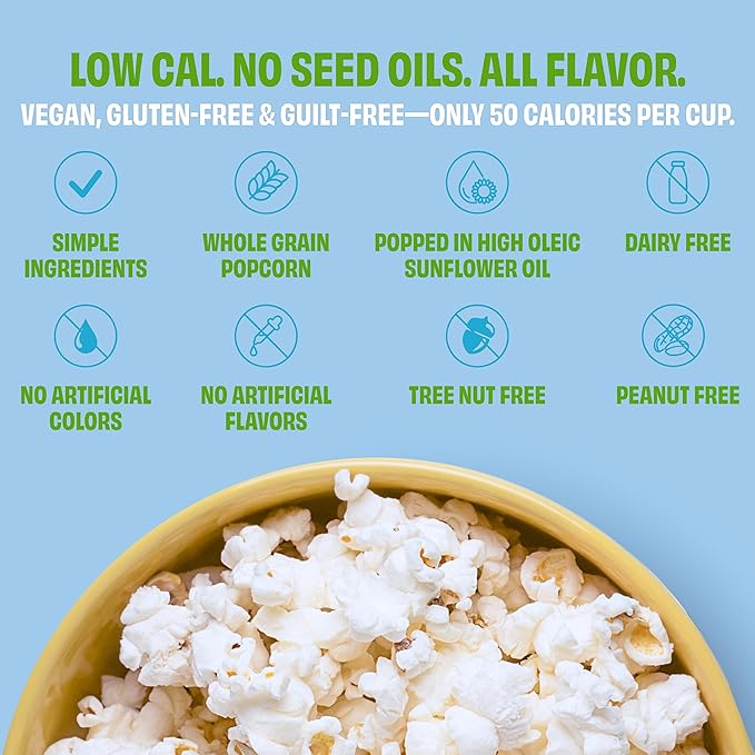 Poptime Popcorn Bags – Sea Salt Popcorn With a Hint of Lime, Healthy Snack Popped With Heart-Healthy Avocado Oil, Crunchy, Zesty, Gluten Free, Vegan, Low Calorie, Non-GMO, Kosher - 4.5 oz - Pack 12