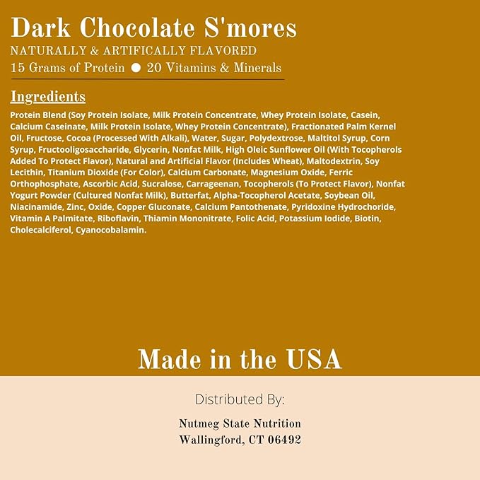 Nutmeg State Nutrition High Protein Bars, 7 Servings Per Box (1 Box (7 Servings), Dark Chocolate S'mores)