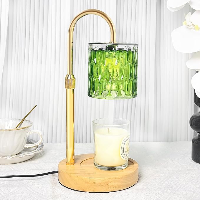 Candle Warmer Lamp with Timer and Dimmable, Electric Wax Melt Candle Warmers Height Adjustable with 2 Bulbs, Birthday Gifts for Women House Warming, Modern Home Decor for Scented Jar Candles(Green)