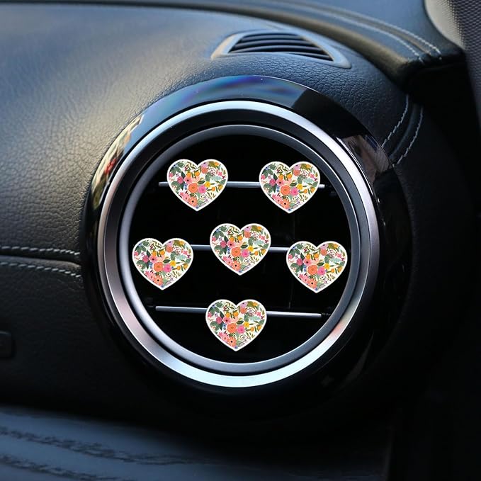 6 Pcs Heart Car Air Fresheners Vents Clips, Cute Heart Car Decor, Floral Scent, Red