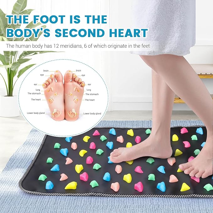 Foot Pressure Point Mat, Foot Matt Pressure Points, 2 in 1 FootMassager Pad, Dismountable Acupressure Mats, Acupressure Tool for Relaxation (Black)