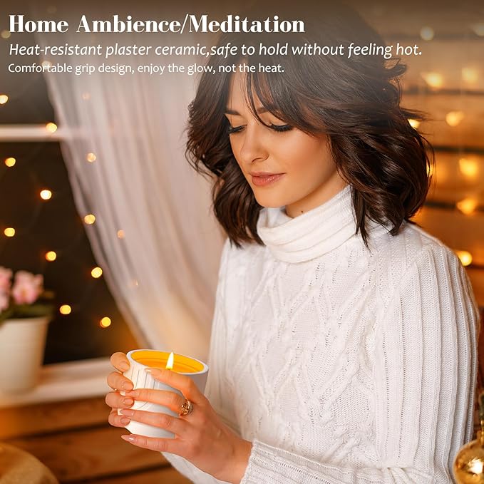 Viyffo Sandalwood Scented Candle, Natural Soy Wax in Modern White Ceramic Jar, Long Lasting Aromatherapy Candle for Relaxation, Meditation & Home Decor Gift