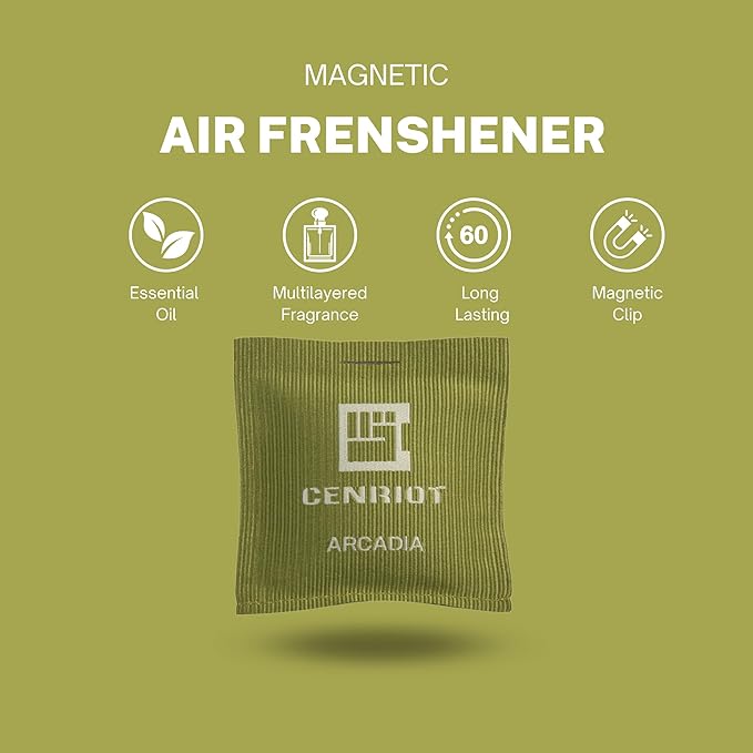 Car Air Freshener(Arcadia)-Long Lasting Scented Sachet, Luxury Car Fragrance Diffuser, Magnetic Vent Clip and Hanging Ribbon, Clean and Natural with Essential Oil, For Home Drawer and Closet