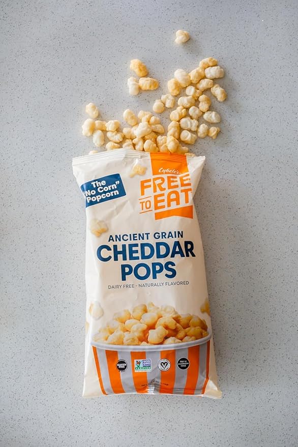 Cybele's Free-to-Eat Ancient Grain Pops - Healthy Snacks, All Natural, Gluten-Free, Vegan, No Preservatives or Additives (Cheddar Pops 4oz, Pack of 2)