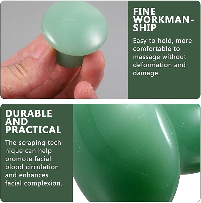 Jade Massager: Mushroom Gua Sha - 2Pcs Green Jade Quartz Mushroom Face Massage Rollers Stones Scraping Massage Tool for Men Women, Massager for Face, Eyes, Relieve Fine Lines and Wrinkles